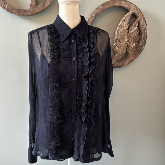 2 piece Escada silk navy blue ruffled blouse sizer 42 (12) - Picture 4 of 8
